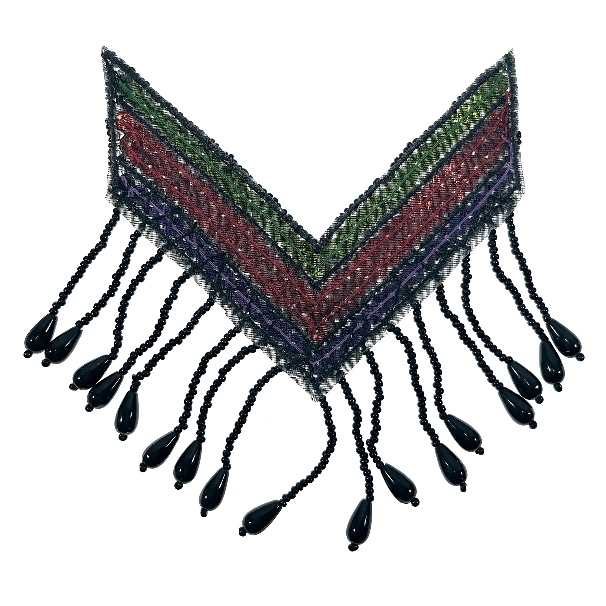 Medium Chinook Chevron Beaded Fringe Epaulet Sequin Applique - Multi Colors Sequin & Beaded Appliques