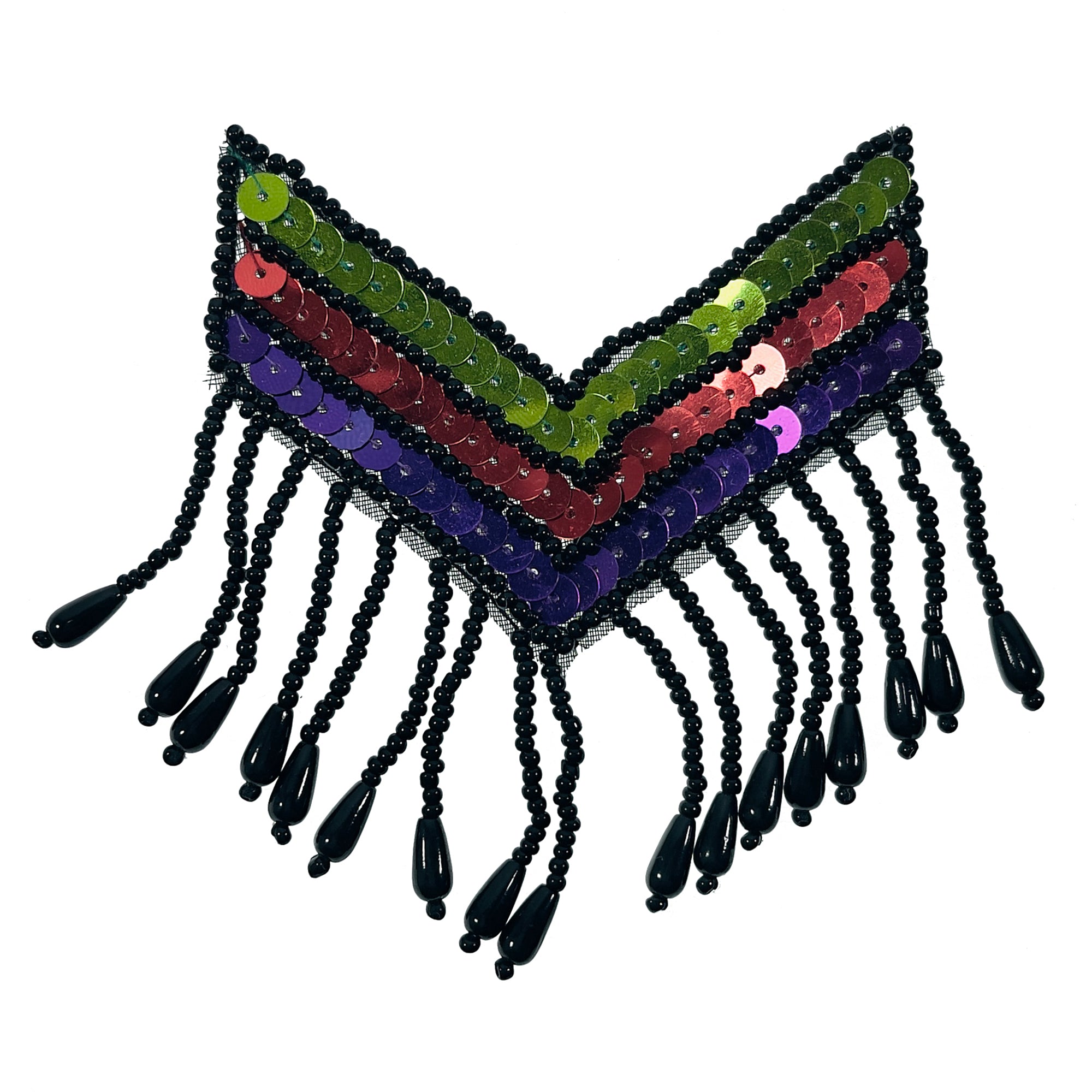 Small Chinook Chevron Beaded Fringe Epaulet Sequin Applique - Multi Colors Sequin & Beaded Appliques