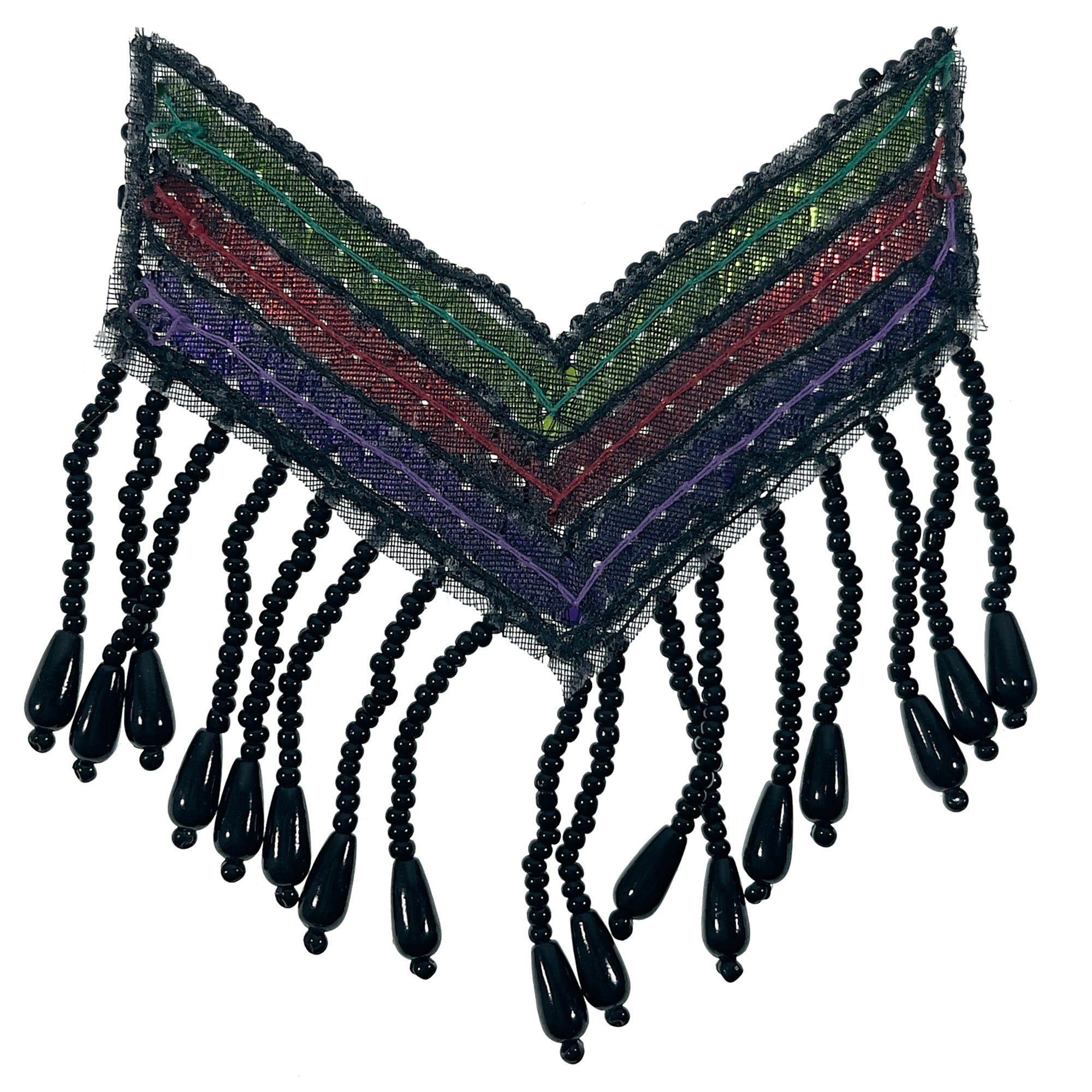 Small Chinook Chevron Beaded Fringe Epaulet Sequin Applique - Multi Colors Sequin & Beaded Appliques