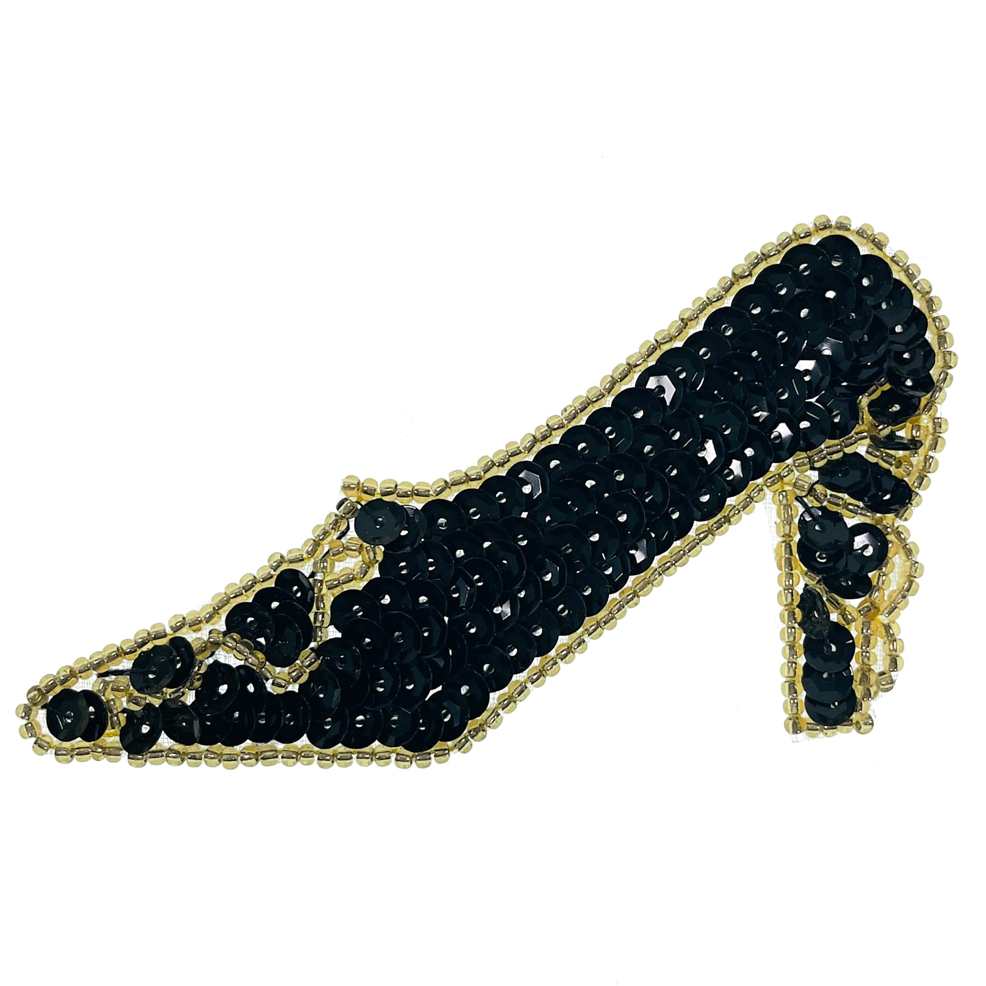 Small High Heel Shoe Beaded Sequin Applique - Black Sequin & Beaded Appliques