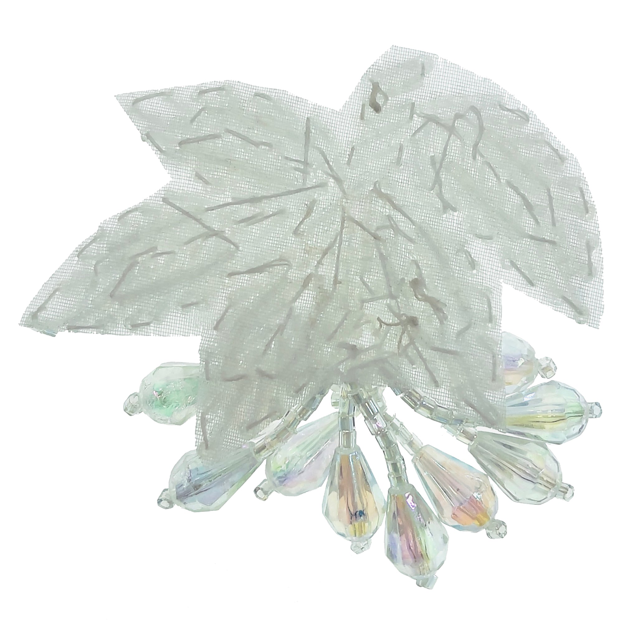 Celebration Beaded Applique with Teardrop Fringe (Right) - Crystal Aurora Borealis Sequin & Beaded Appliques
