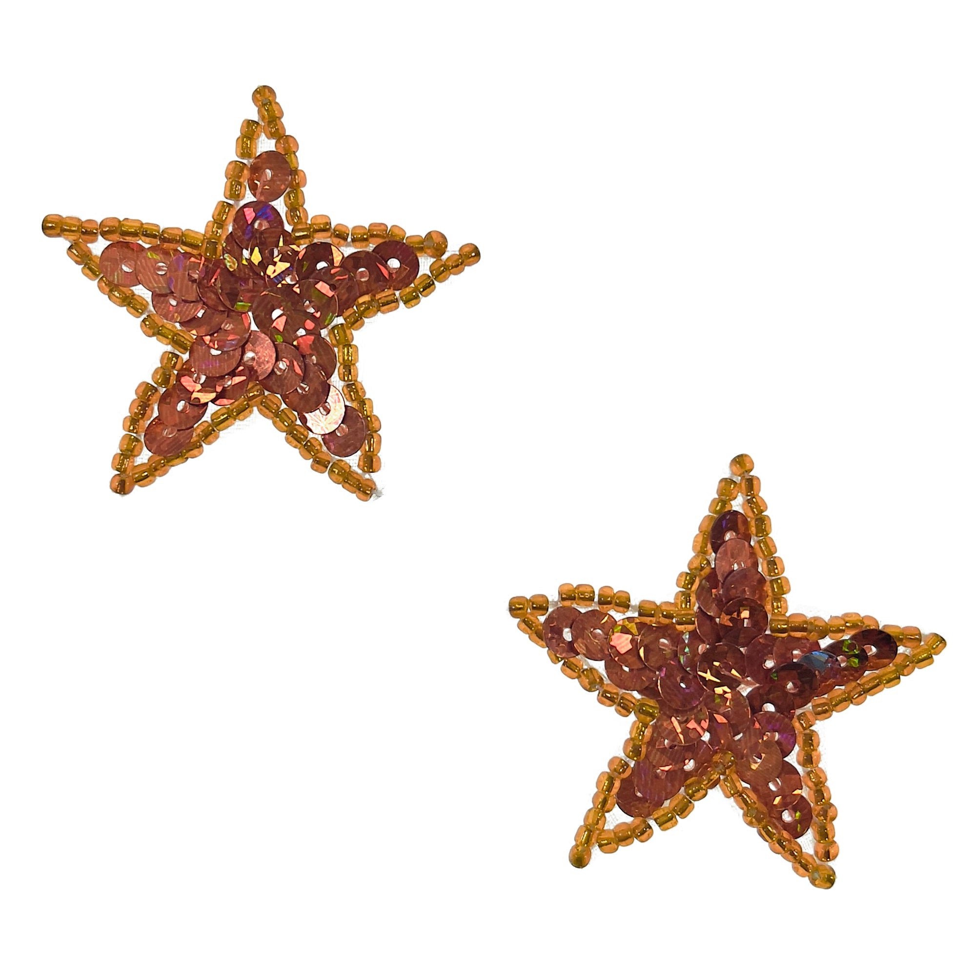 Prism Star Sequin Applique (Pack of 2) - Orange Sequin & Beaded Appliques