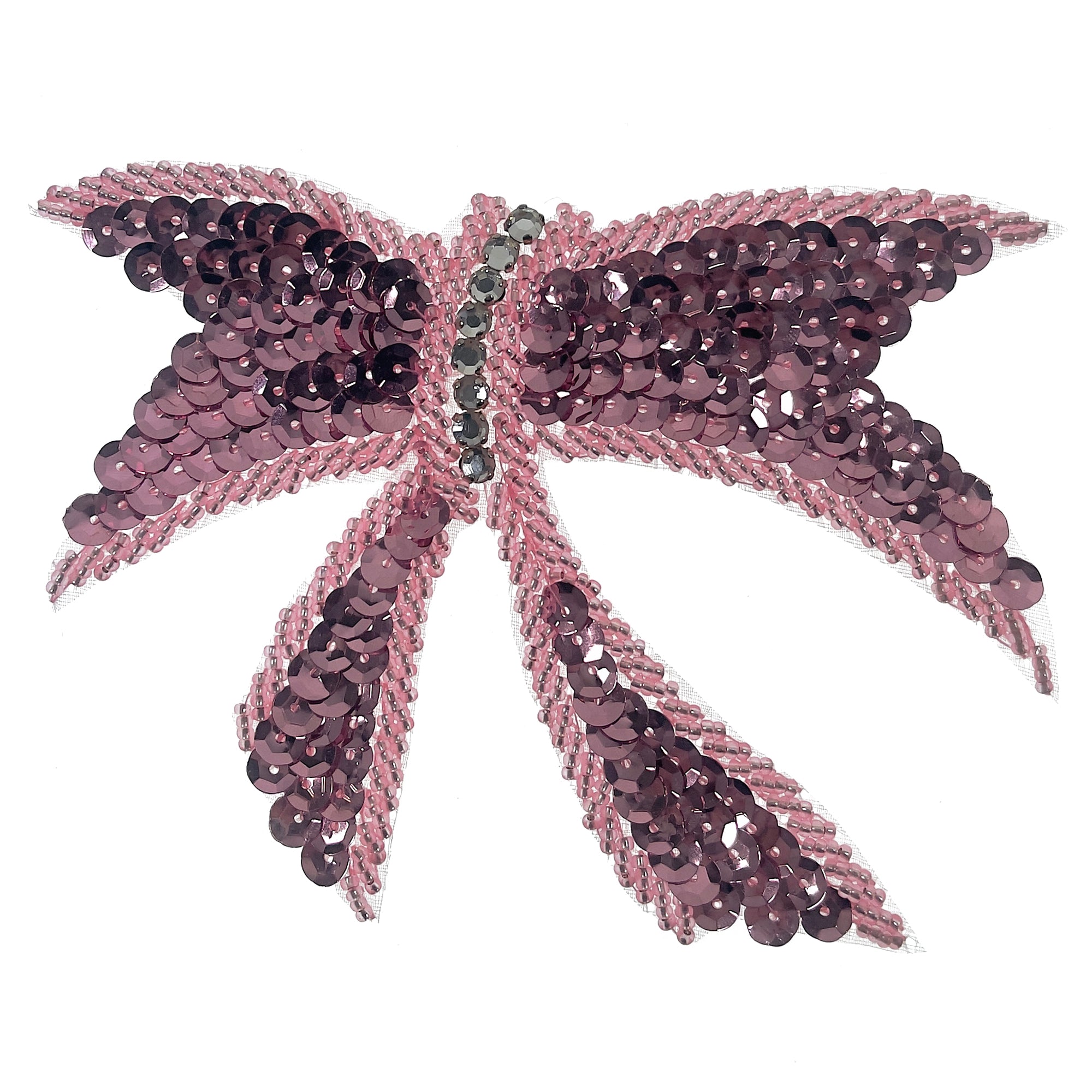 Knotted Bow Sequin Applique/Patch 5" x 4" Mauve Sequin & Beaded Appliques