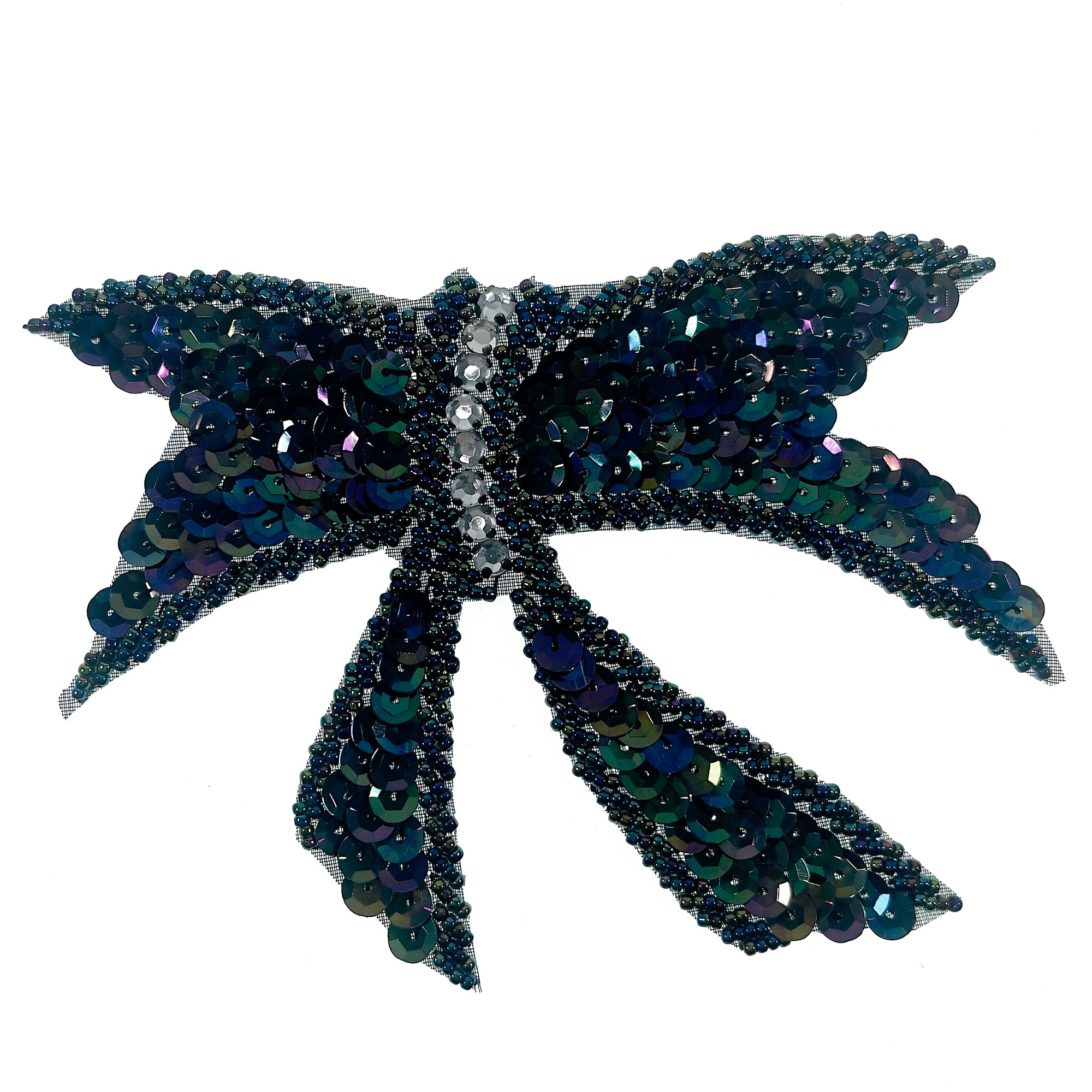 Knotted Bow Sequin Applique/Patch 5" x 4" Black Aurora Borealis Sequin & Beaded Appliques