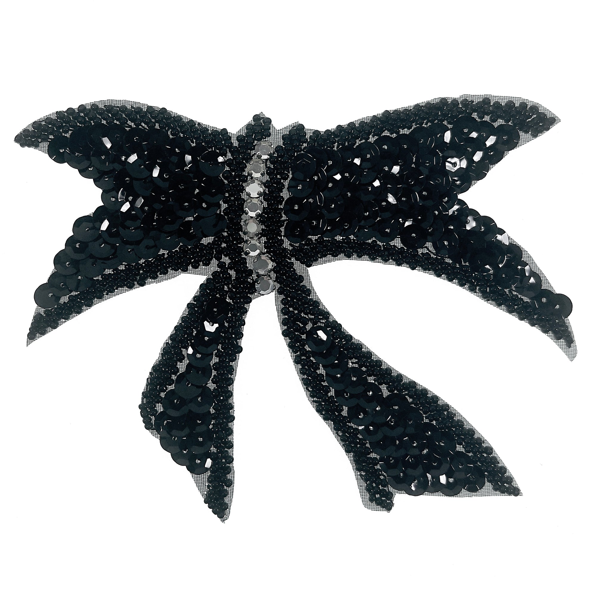 Knotted Bow Sequin Applique/Patch 5" x 4" Black Sequin & Beaded Appliques