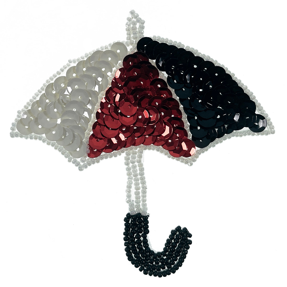 Umbrella with Multi-Colored Beaded Sequin Applique/Patch White Multi Appliques