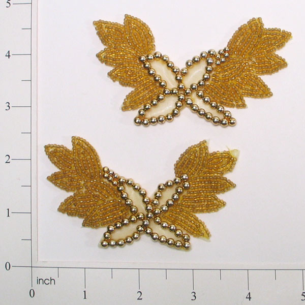 Flower With Swag Sequin Applique/Patch Pack of 2 - Gold Sequin & Beaded Appliques