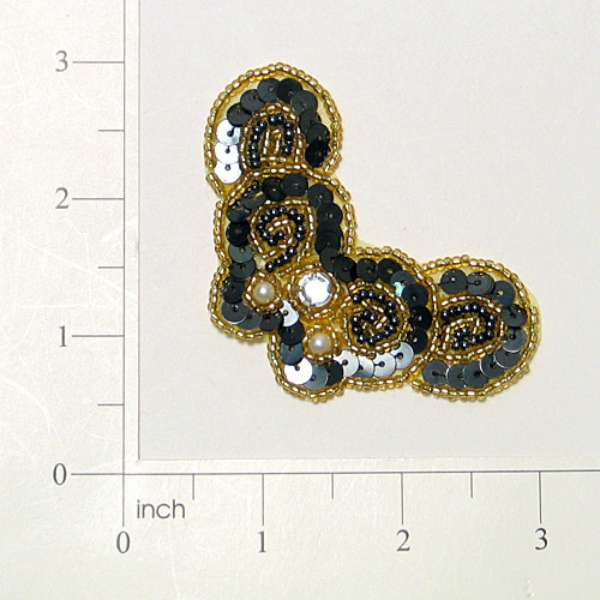 Pack of 2 Butterfly Swag Sequin Applique - Black/ Gold Sequin & Beaded Appliques