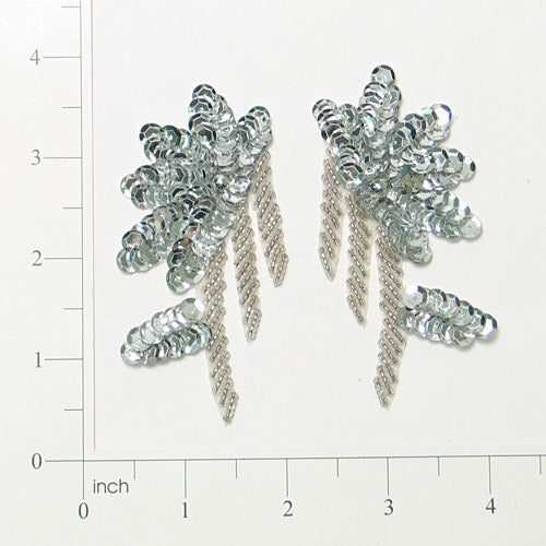 Floral Swag Sequin Applique/Patch Pack of 2 Silver Sequin & Beaded Appliques