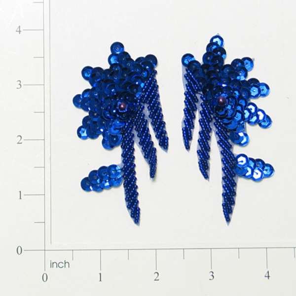 Floral Swag Sequin Applique/Patch Pack of 2 Royal Blue Sequin & Beaded Appliques