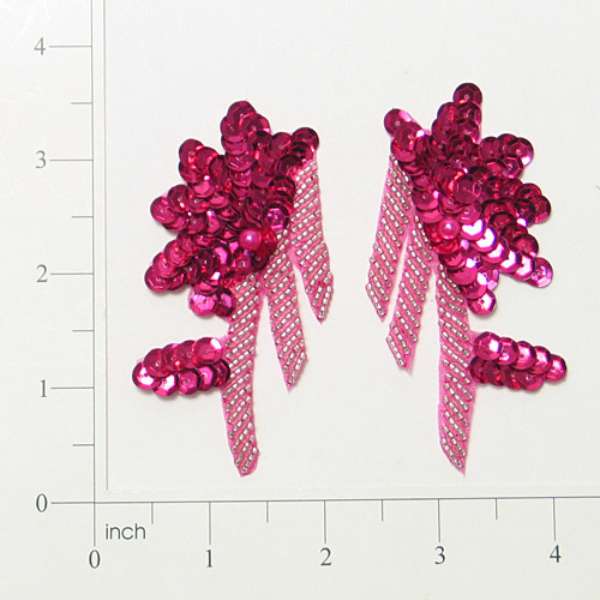 Floral Swag Sequin Applique/Patch Pack of 2 Fuchsia Sequin & Beaded Appliques