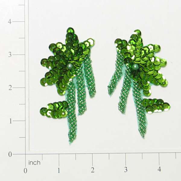 Floral Swag Sequin Applique/Patch Pack of 2 Lime Sequin & Beaded Appliques