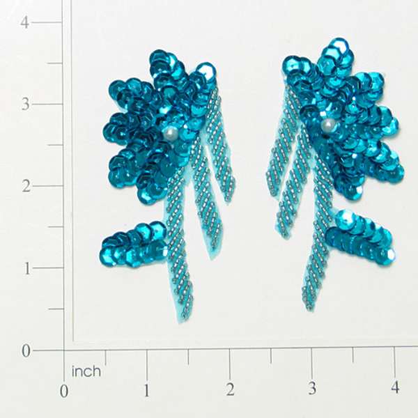Floral Swag Sequin Applique/Patch Pack of 2 Aqua Blue Sequin & Beaded Appliques