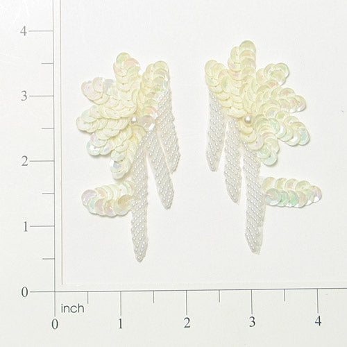 Floral Swag Sequin Applique/Patch Pack of 2 White Aurora Borealis Sequin & Beaded Appliques