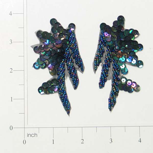 Floral Swag Sequin Applique/Patch Pack of 2 Black Aurora Borealis Sequin & Beaded Appliques