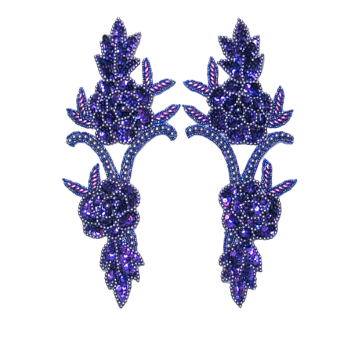 Rose Vine Sequin Applique/Patch Pack of 2 Purple Sequin & Beaded Appliques