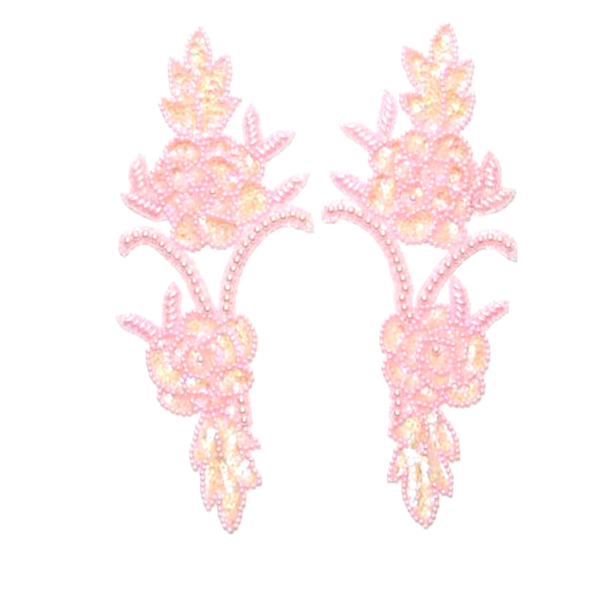 Rose Vine Sequin Applique/Patch Pack of 2 Pink Sequin & Beaded Appliques