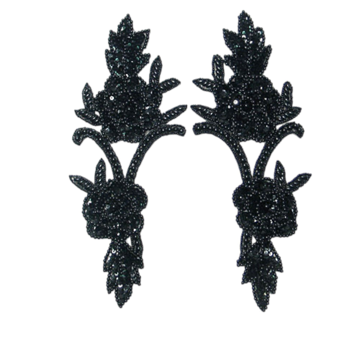 Rose Vine Sequin Applique/Patch Pack of 2 Black Sequin & Beaded Appliques