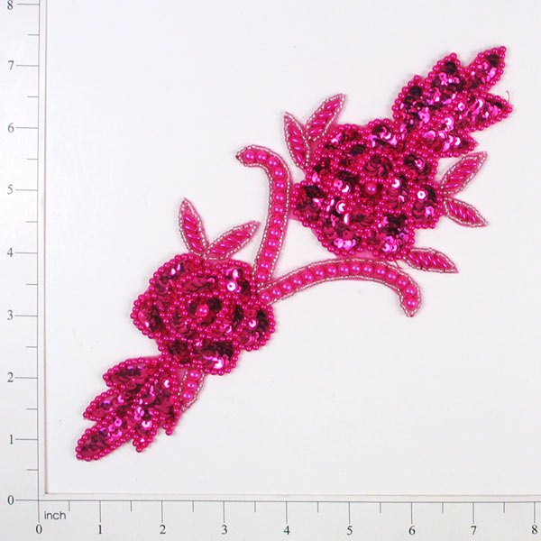 Rose Vine Sequin Applique/Patch Fuchsia Sequin & Beaded Appliques