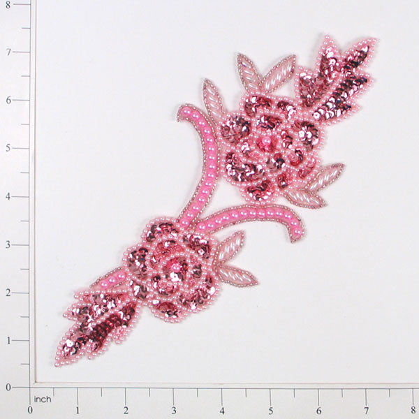Rose Vine Sequin Applique/Patch Mauve Sequin & Beaded Appliques