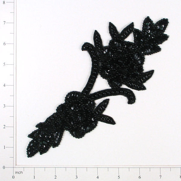 Rose Vine Sequin Applique/Patch Black Sequin & Beaded Appliques