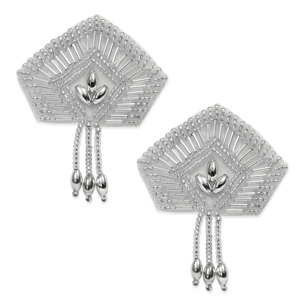 Chevron Mini Beaded Applique/Patch Pack of 2 Silver Sequin & Beaded Appliques