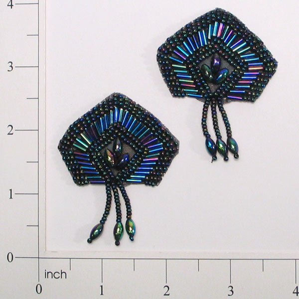 Chevron Mini Beaded Applique/Patch Pack of 2 Black Aurora Borealis Sequin & Beaded Appliques