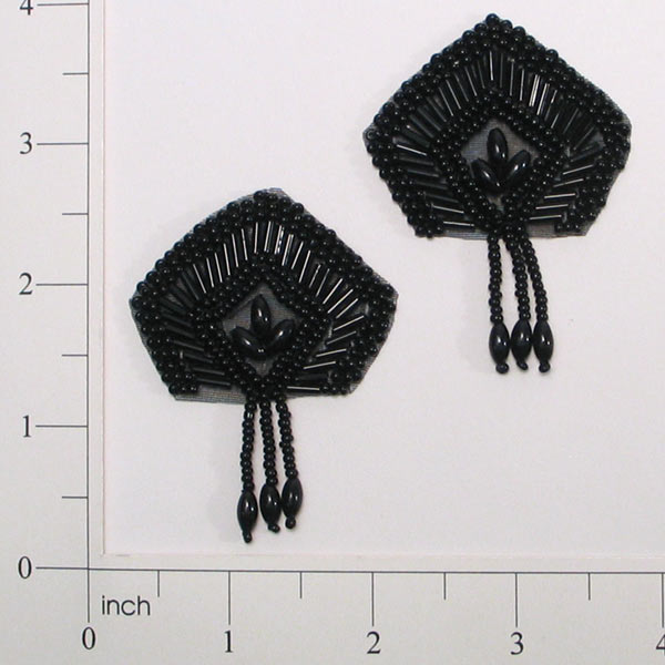 Chevron Mini Beaded Applique/Patch Pack of 2 Black Sequin & Beaded Appliques