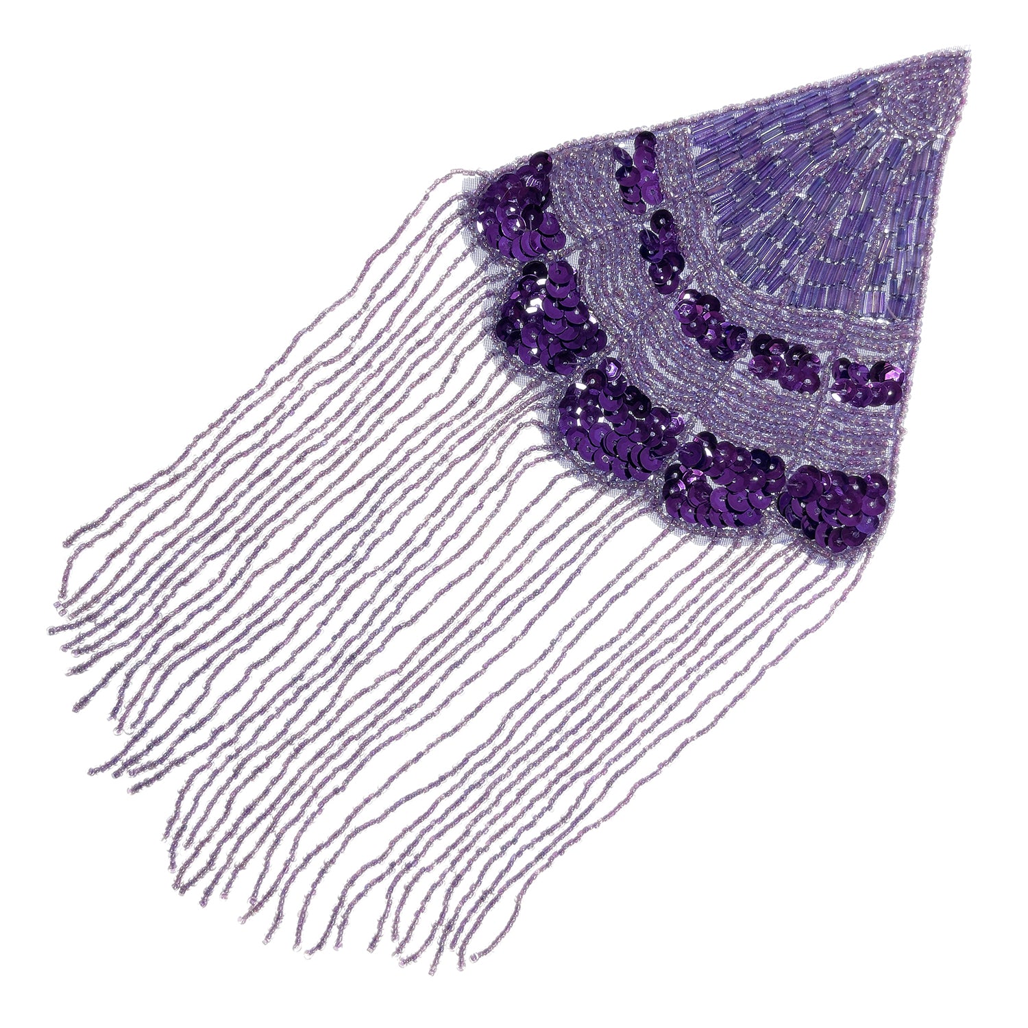 Triangle With Fringe Applique/Patch Silver Sequin & Beaded Appliques