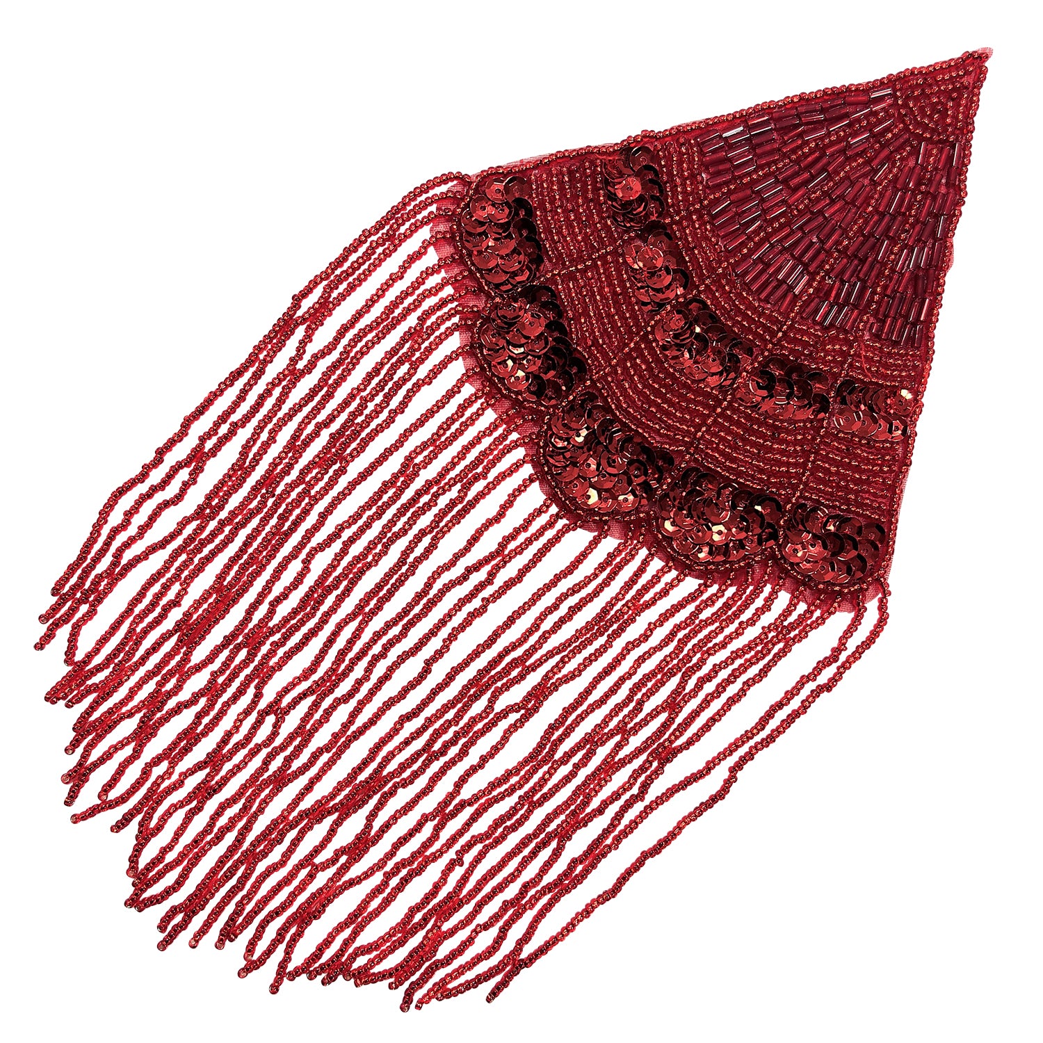Triangle With Fringe Applique/Patch Red Sequin & Beaded Appliques