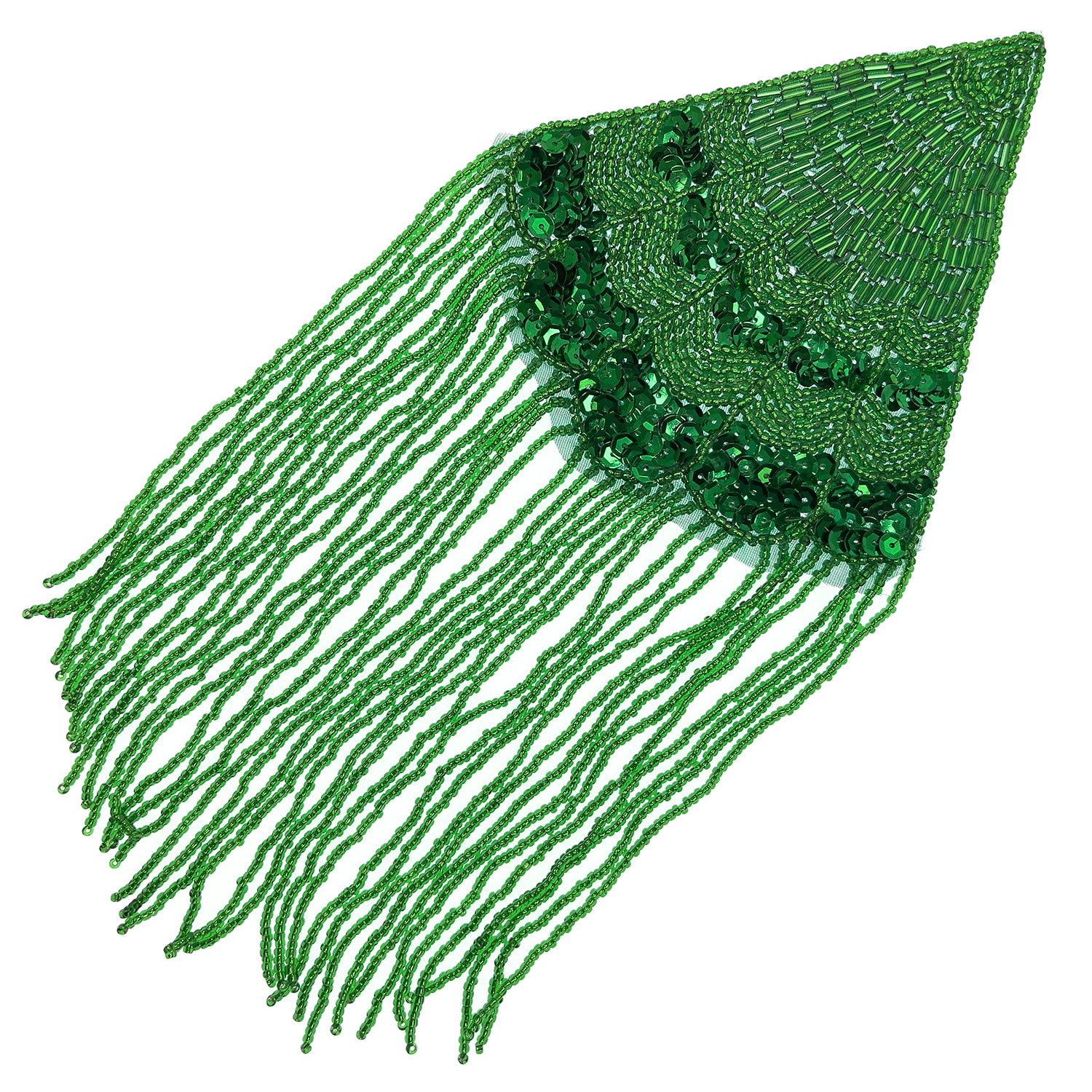 Triangle With Fringe Applique/Patch Kelly Green Sequin & Beaded Appliques