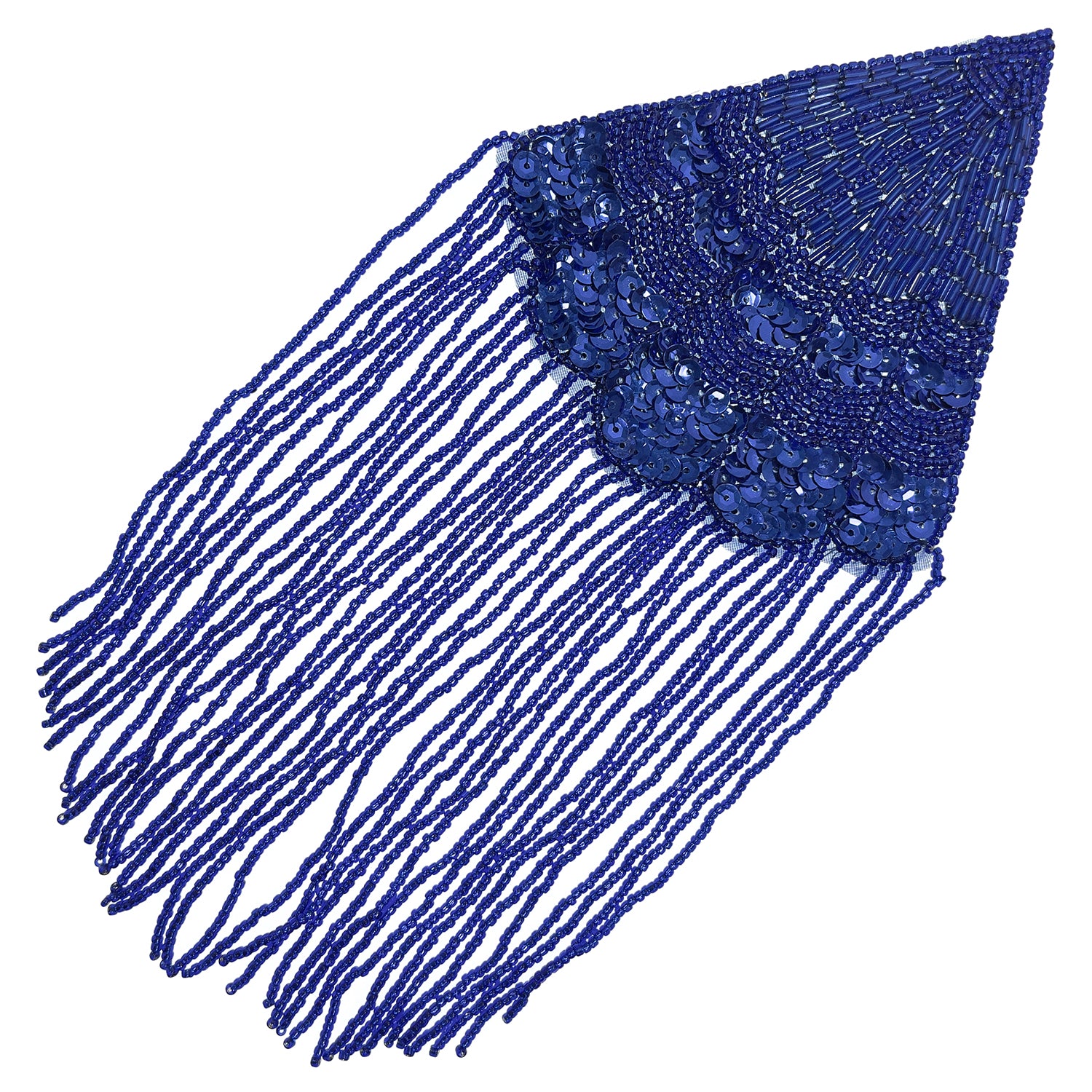 Triangle With Fringe Applique/Patch Royal Blue Sequin & Beaded Appliques