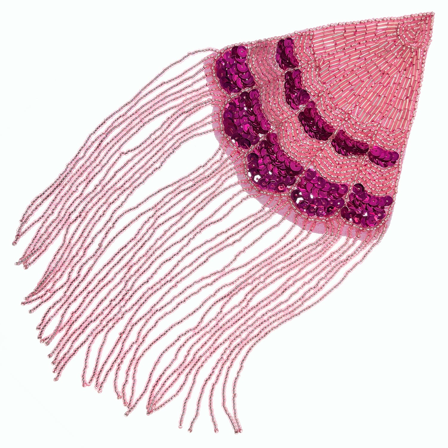 Triangle With Fringe Applique/Patch Fuchsia Sequin & Beaded Appliques