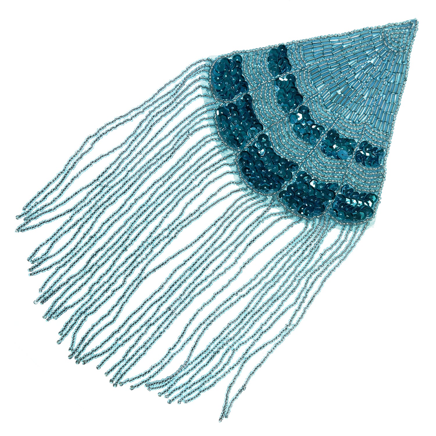 Triangle With Fringe Applique/Patch Aqua Blue Sequin & Beaded Appliques