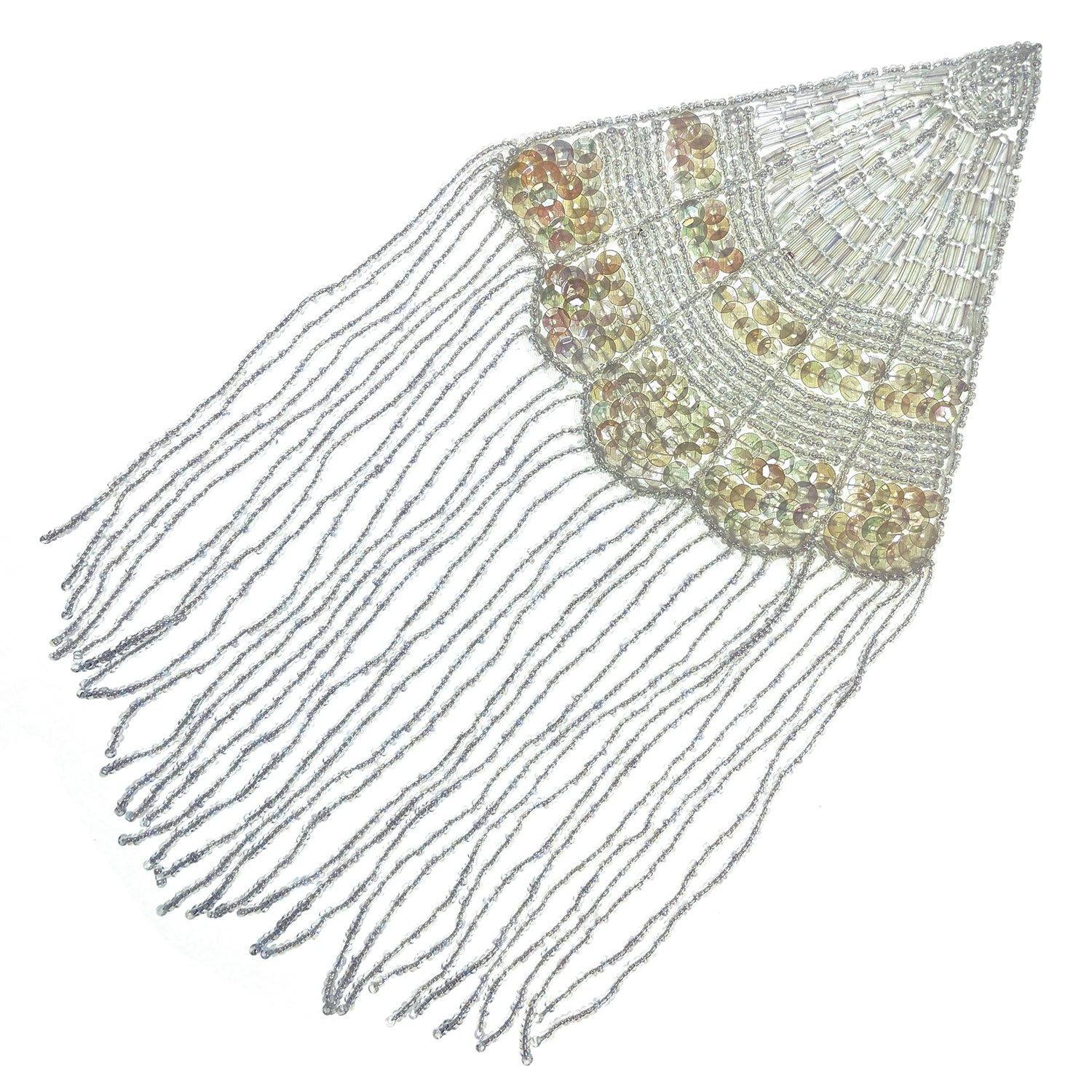 Triangle With Fringe Applique/Patch Crystal Aurora Borealis Sequin & Beaded Appliques