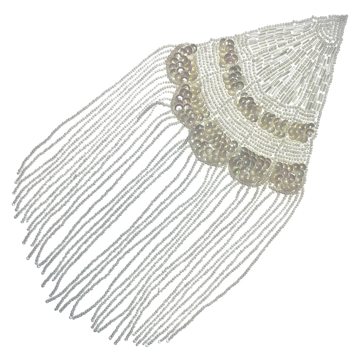 Triangle With Fringe Applique/Patch White Aurora Borealis Sequin & Beaded Appliques