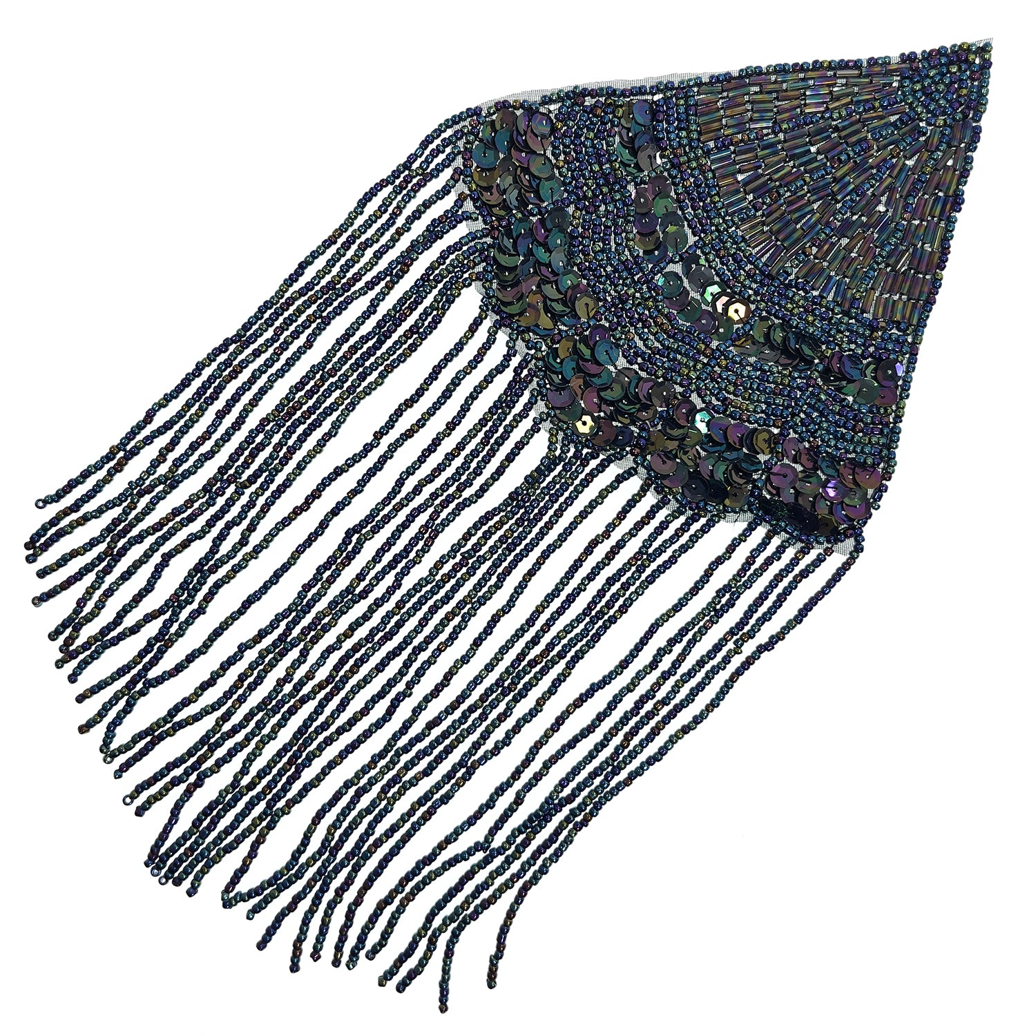 Triangle With Fringe Applique/Patch Black Aurora Borealis Sequin & Beaded Appliques