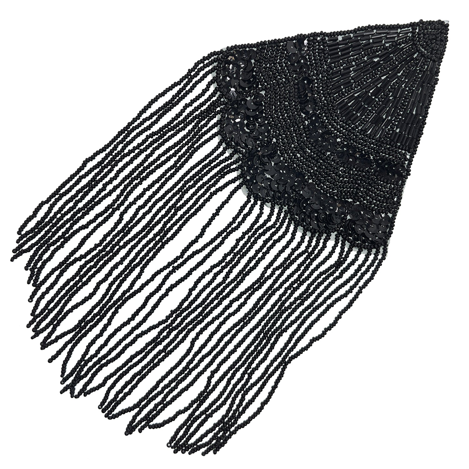 Triangle With Fringe Applique/Patch Black Sequin & Beaded Appliques