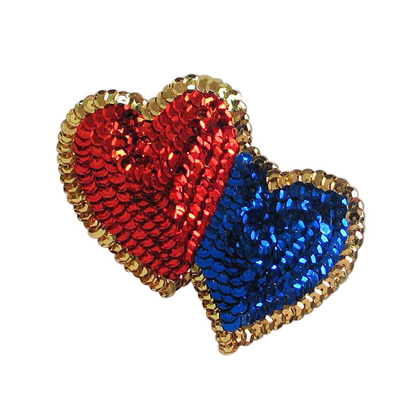 4 3/4" x 3 1/4" Double Heart Sequin Applique/Patch - SM1070L-B - Multi Colors Sequin & Beaded Appliques