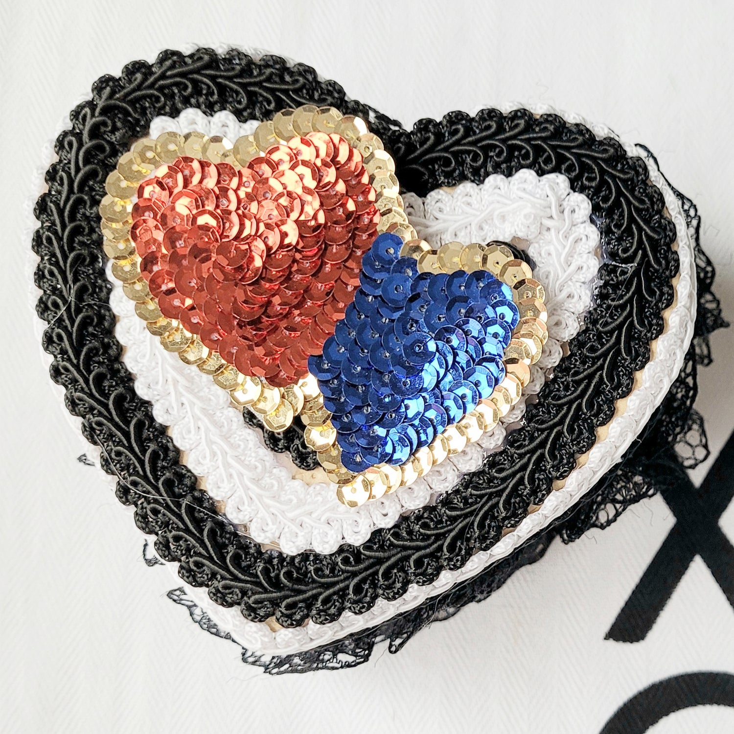 3" x 2 1/2" Double Heart Sequin Applique/Patch - Multi Colors Sequin & Beaded Appliques