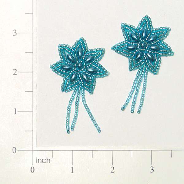 Star Beaded Applique/Patch Pack of 2 Aqua Blue Sequin & Beaded Appliques