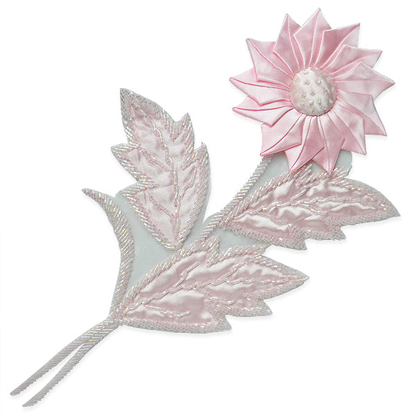 Sunflower Applique/Patch 9 1/2" x 7" Pink Aurora Borealis Sequin & Beaded Appliques