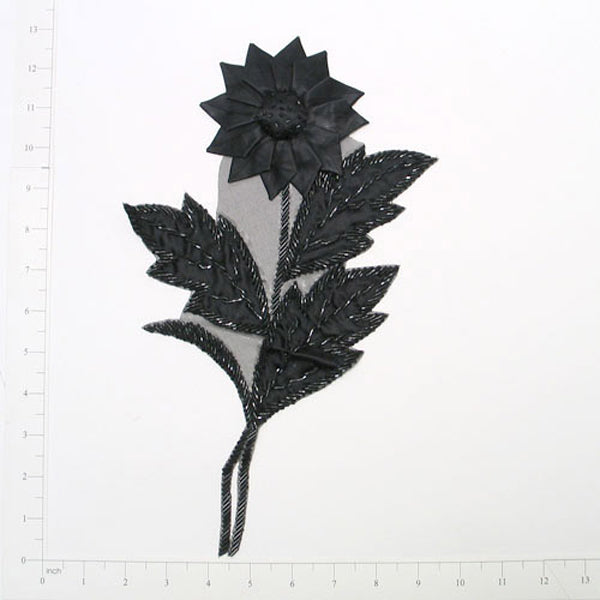 Sunflower Applique/Patch 9 1/2" x 7" Black Sequin & Beaded Appliques