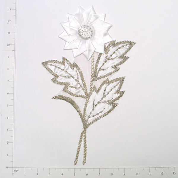 Sunflower Applique/Patch 9 1/2" x 7" White Sequin & Beaded Appliques