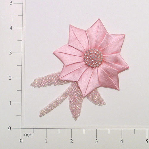 4" x 3 1/2" Sunflower Applique/Patch Pink Sequin & Beaded Appliques