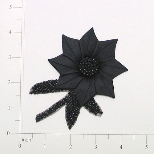 4" x 3 1/2" Sunflower Applique/Patch Black Sequin & Beaded Appliques