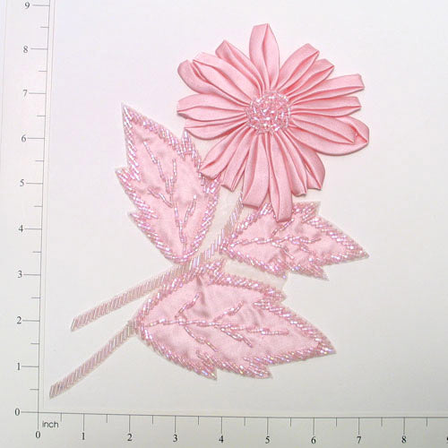 Mum Flower Applique/Patch Pink Sequin & Beaded Appliques