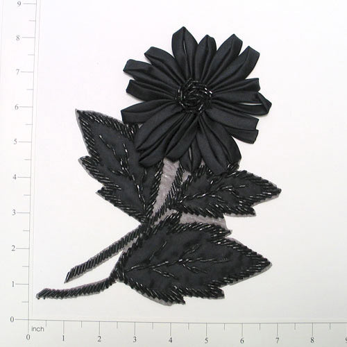 Mum Flower Applique/Patch Black Sequin & Beaded Appliques