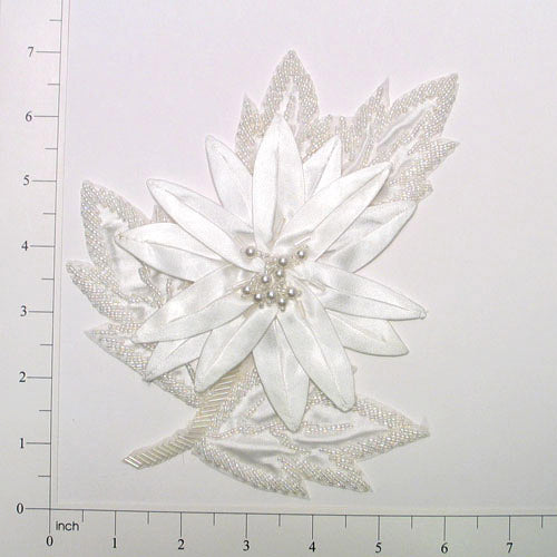 Edelweiss Flower Applique/Patch White Aurora Borealis Sequin & Beaded Appliques