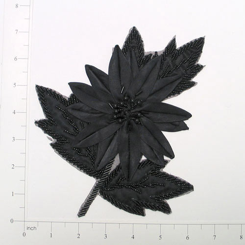 Edelweiss Flower Applique/Patch Black Sequin & Beaded Appliques